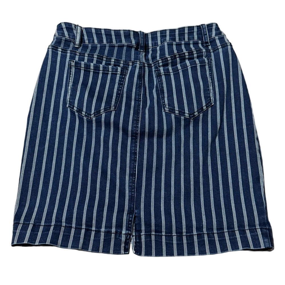 Baccini Navy Striped Denim Skirt Cotton Polyester Rayon Spandex Women Size 6 - Picture 8 of 11